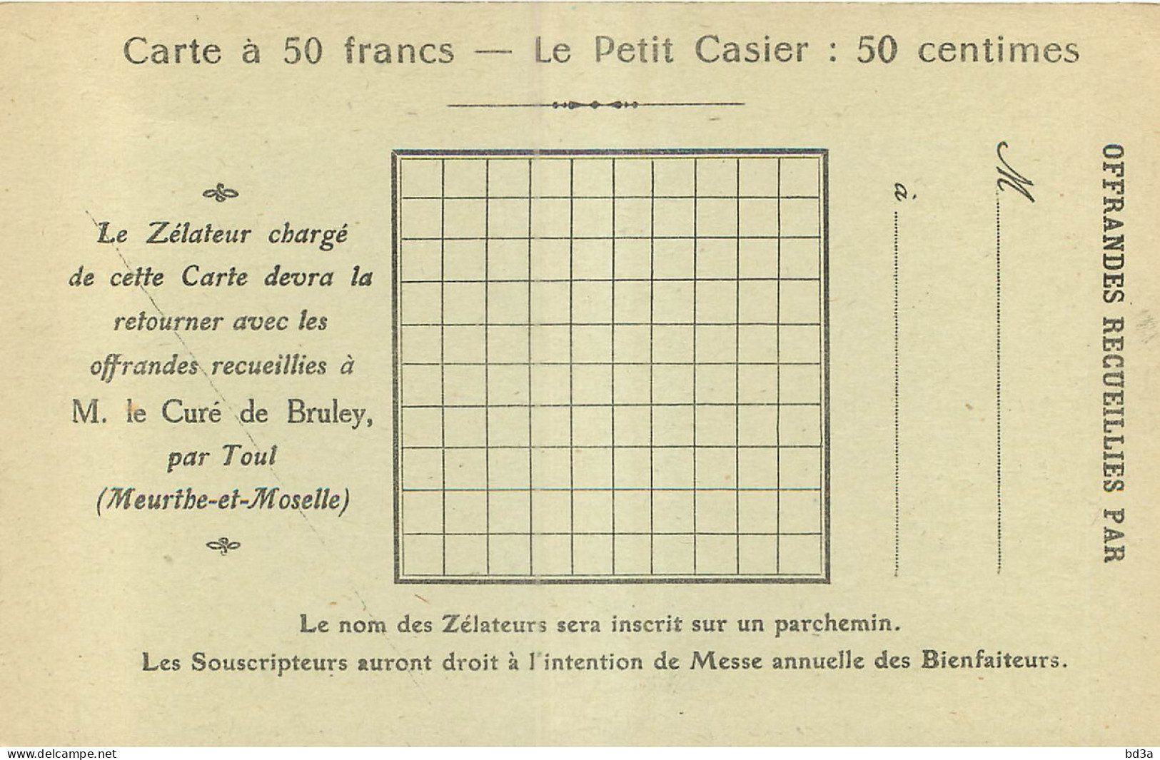 54 - EGLISE DE BRULEY - CLOCHER - CARTE A 50 FRANCS - LE ZELATEUR - Other & Unclassified