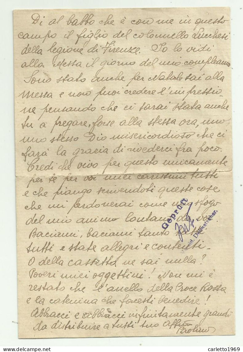 LETTERA CON BUSTA PRIGIONIERO DI GUERRA DA CROSSEN A. ODER GERMANIA A  FIRENZE - TIMBRI CENSURA 1917 - 1914-18