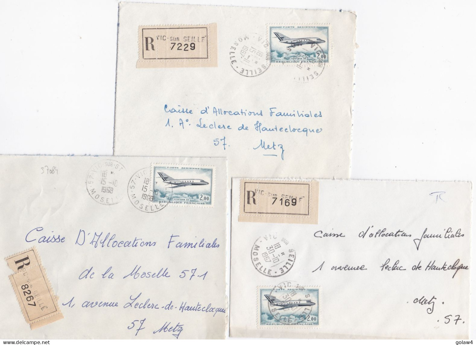 37084# LOT 5 LETTRES FRANCHISE PARTIELLE RECOMMANDE Obl VIC SUR SEILLE MOSELLE 1967 1968 Pour METZ 57 - Storia Postale