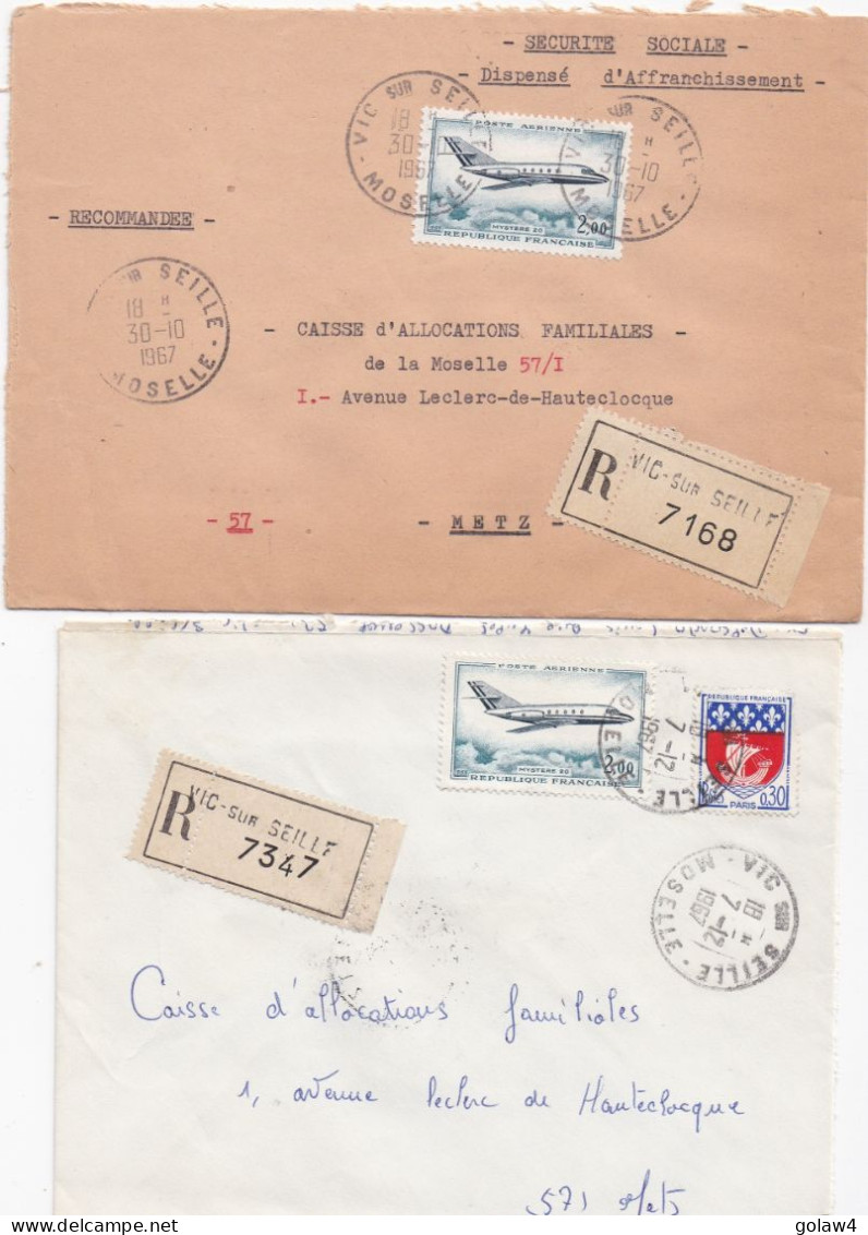 37084# LOT 5 LETTRES FRANCHISE PARTIELLE RECOMMANDE Obl VIC SUR SEILLE MOSELLE 1967 1968 Pour METZ 57 - Lettres & Documents