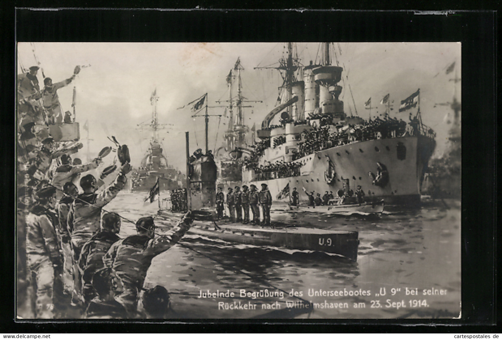 Künstler-AK Willy Stoewer: Wilhelmshaven, Jubelnde Begrüssung Des U-Bootes U 9 Bei Seiner Rückkehr 1914  - Warships