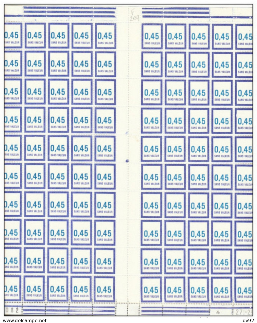 FRANCE TIMBRES FICTIFS FEUILLE COMPLETE TIMBRES USAGE COURANT N° F 209 - Phantom