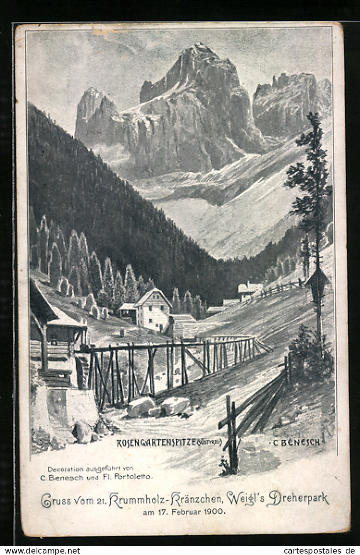 Künstler-AK C. Benesch: Wien, 21. Krummholz-Kränzchen Weigl`s Dreherpark 1900, Dekoration Mit Rosengartenspitze  - Altri & Non Classificati