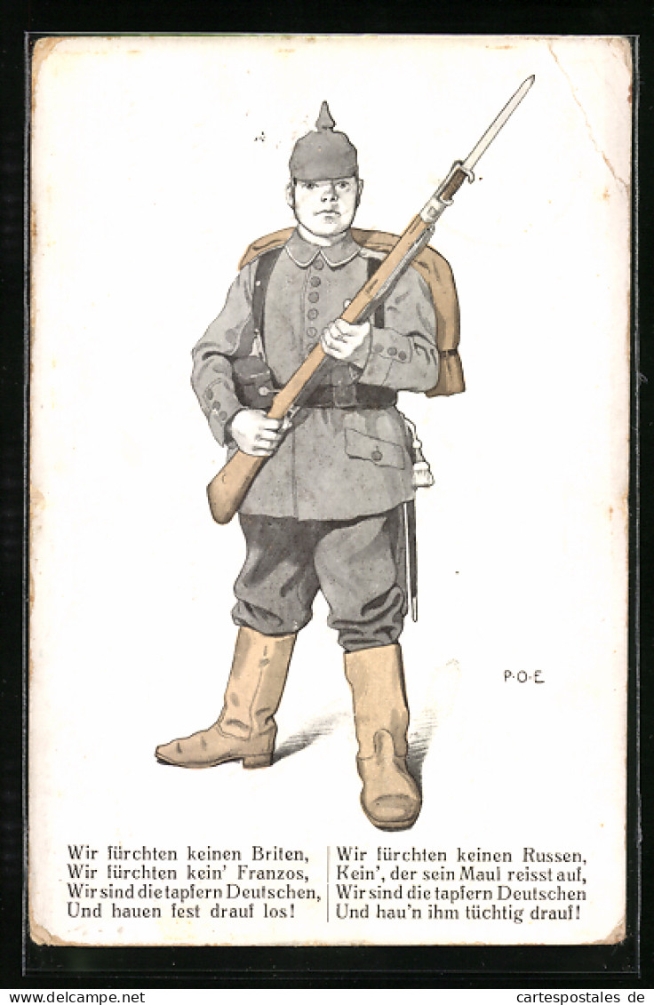 Künstler-AK P.O.Engelhard (P.O.E.): Deutscher Soldat In Uniform Mit Pickelhaube  - Engelhard, P.O. (P.O.E.)