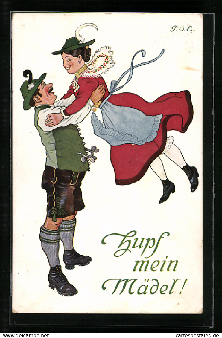 Künstler-AK P.O.Engelhard (P.O.E.): Bauernpaar Tanzt Zusammen  - Engelhard, P.O. (P.O.E.)