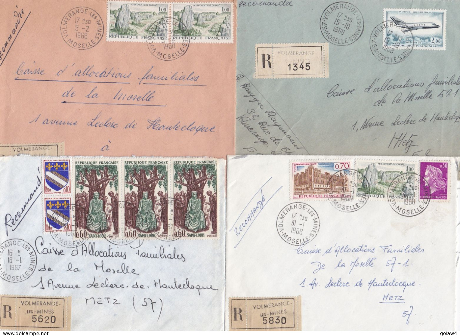 37086# LOT 12 LETTRES FRANCHISE PARTIELLE RECOMMANDE Obl VOLMERANGE LES MINES MOSELLE 1967 1968 Pour METZ 57 - Brieven En Documenten