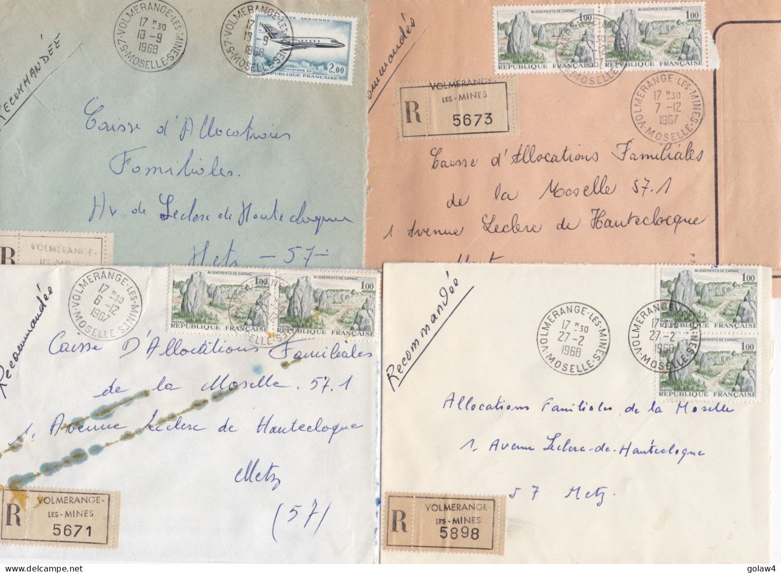 37086# LOT 12 LETTRES FRANCHISE PARTIELLE RECOMMANDE Obl VOLMERANGE LES MINES MOSELLE 1967 1968 Pour METZ 57 - Brieven En Documenten