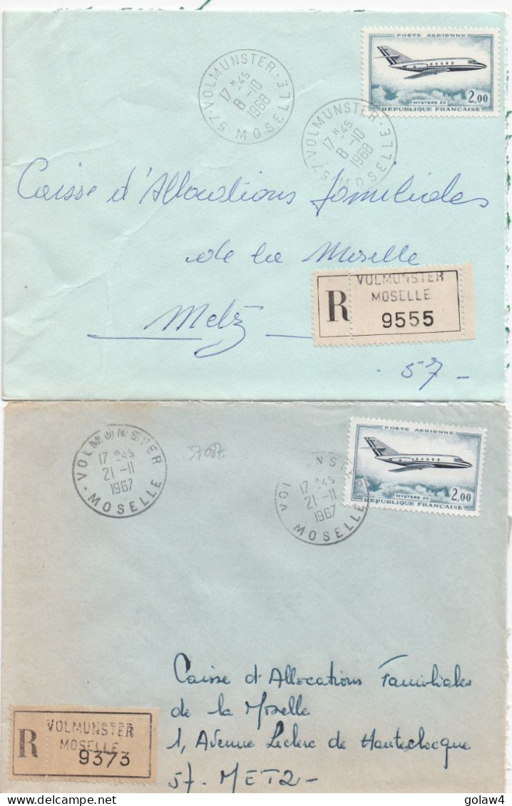 37087# LOT 2 LETTRES FRANCHISE PARTIELLE RECOMMANDE Obl VOLMUNSTER MOSELLE 1967 1968 Pour METZ 57 - Lettres & Documents