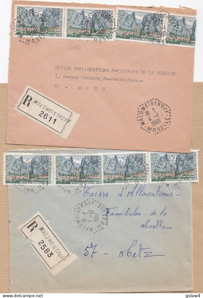 37089# LOT 2 LETTRES FRANCHISE PARTIELLE RECOMMANDE Obl WALDWEISTROFF MOSELLE 1967 1968 Pour METZ 57 - Cartas & Documentos