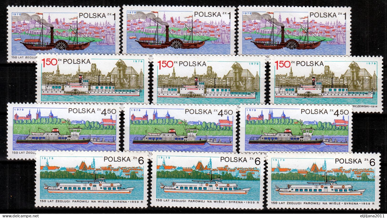 ⁕ Poland / Polska 1979 ⁕ Polen Transport, Ships, 150th Of Steam Shipping On The Vistula Mi.2633-2636 X3 ⁕ 12v MNH - Unused Stamps