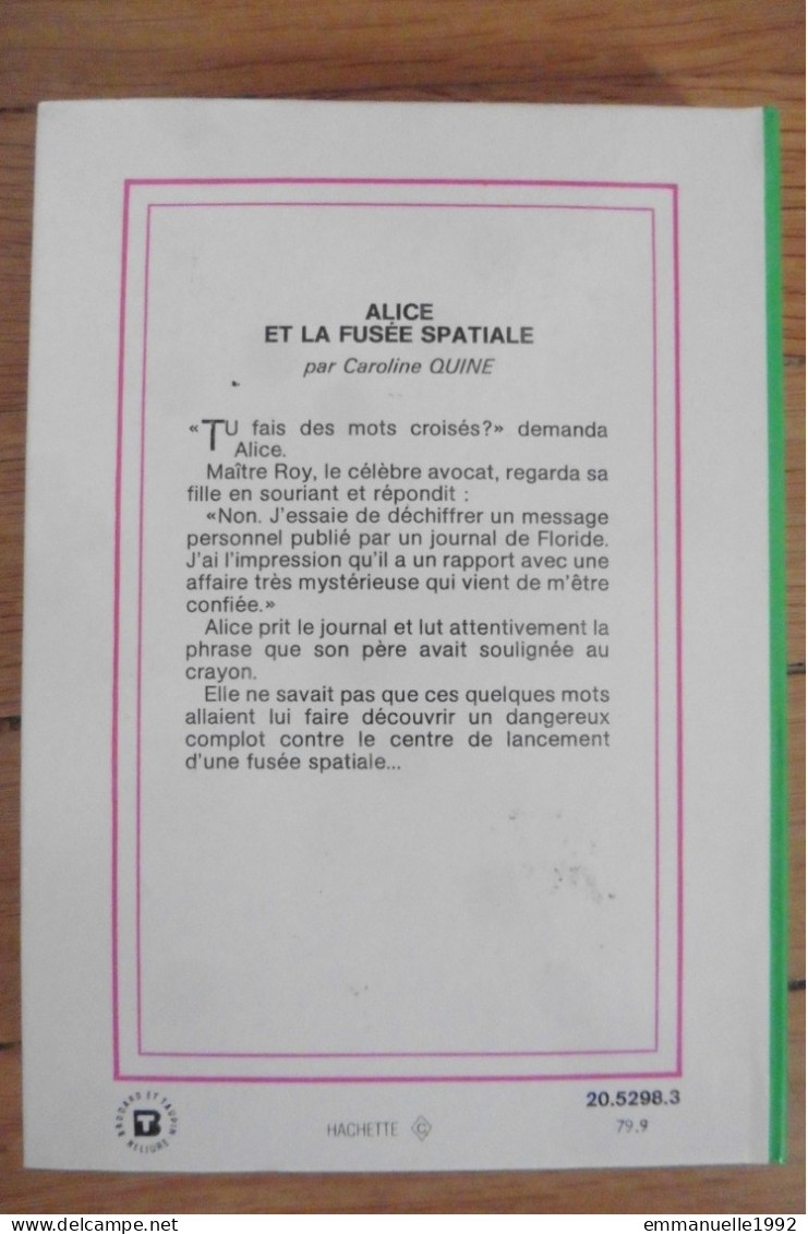 Livre Alice Et La Fusée Spatiale Par Caroline Quine 1977 Bibliothèque Verte - Bibliotheque Verte