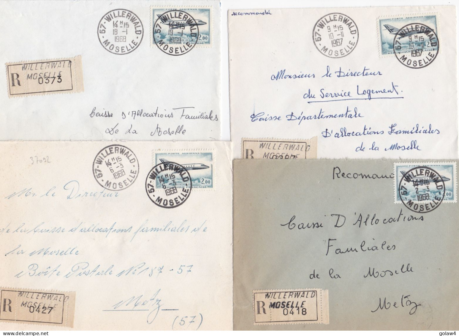37092# LOT 7 LETTRES FRANCHISE PARTIELLE RECOMMANDE Obl WILLERWALD MOSELLE 1967 1968 Pour METZ 57 - Covers & Documents