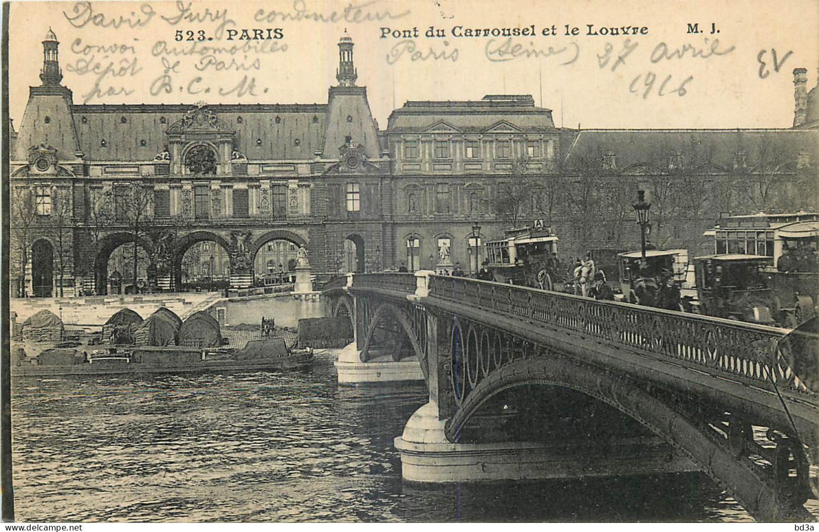 75 - PARIS - PONT DU CARROUSEL ET LE LOUVRE - CACHET MILITAIRE DEPOT AUTOMOBILES - Ponts