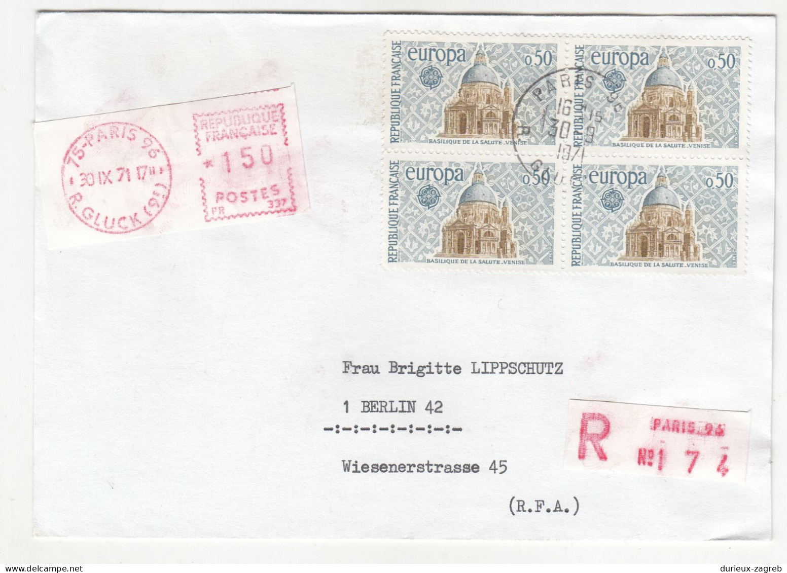 France Europa-CEPT Stamp Basilique De La Salute 1971 Block Of Four On Letter Cover Posted Registered B240510 - 1971