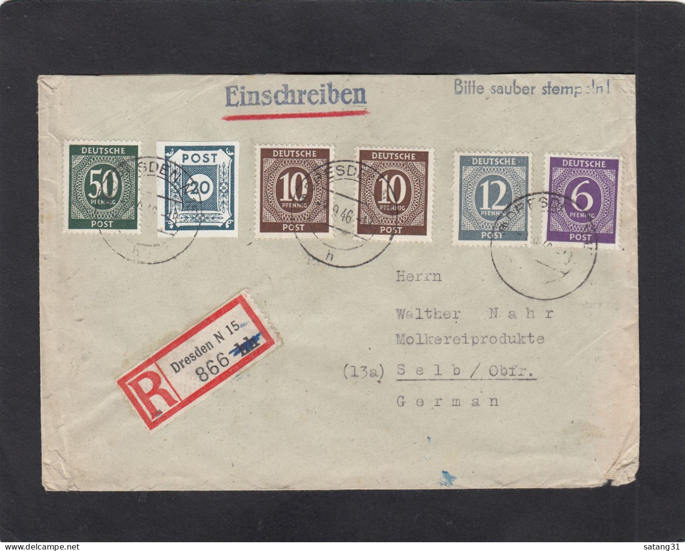 EINGESCHRIEBENER BRIEF AUS DRESDEN AN "MOLKEREIPRODUKTE" IN SELB,1946. - Covers & Documents