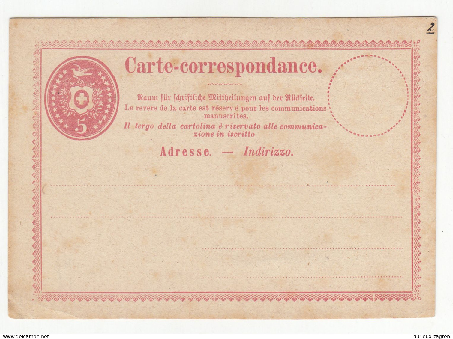 Switzerland Old Postal Stationery Carte-correspondance Not Posted B240510 - Stamped Stationery