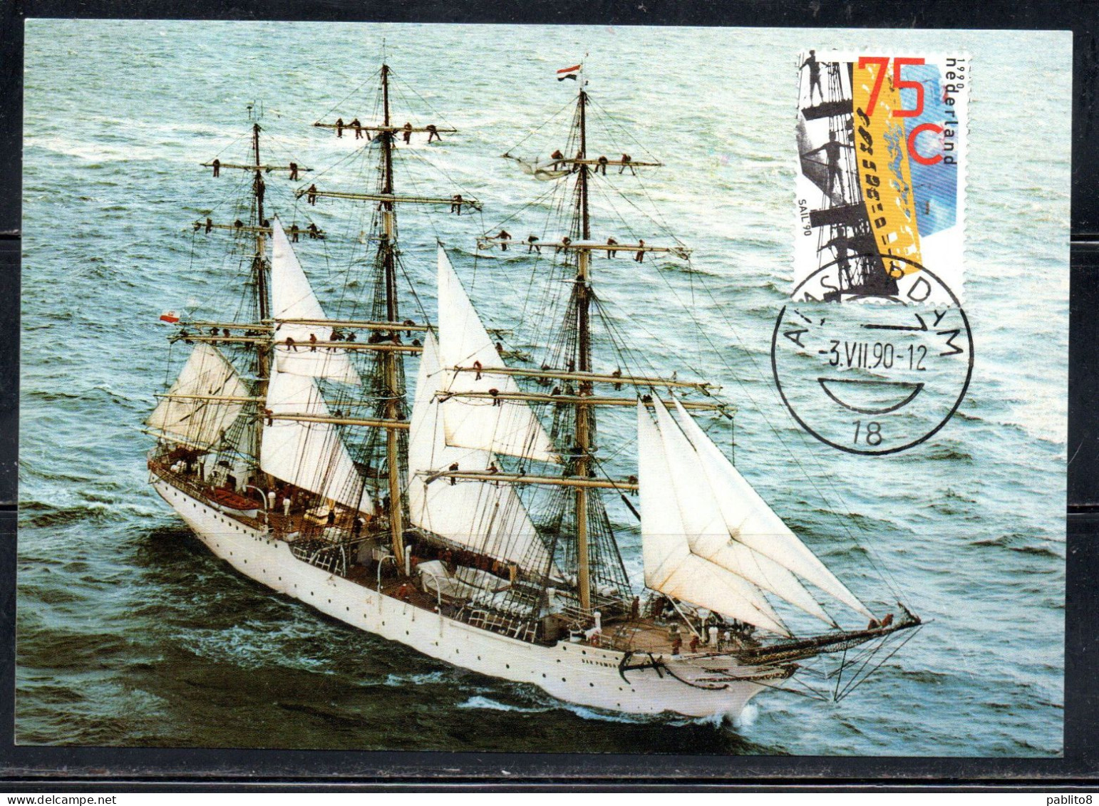 NETHERLANDS PAESI BASSI HOLLAND NEDERLAND OLANDA 1990 SAIL90 75c MAXI MAXIMUM CARD - Cartes-Maximum (CM)