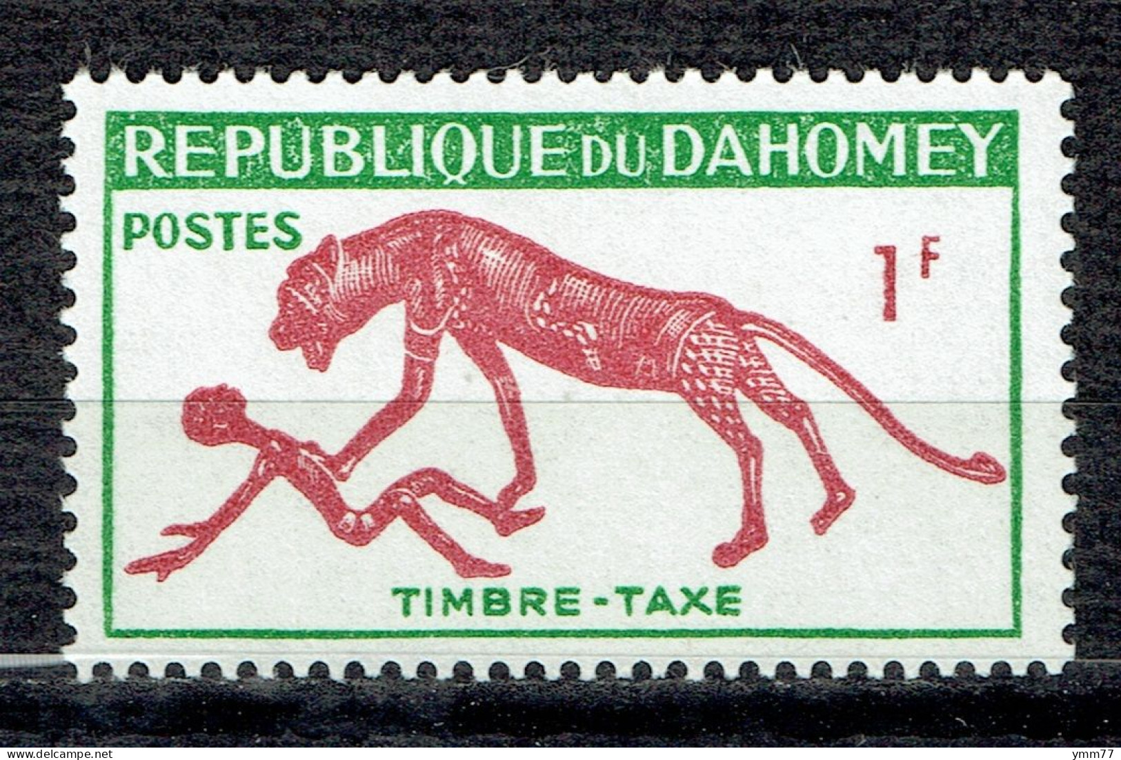 Timbre Taxe : Panthère Terrassant Un Homme - Bénin – Dahomey (1960-...)