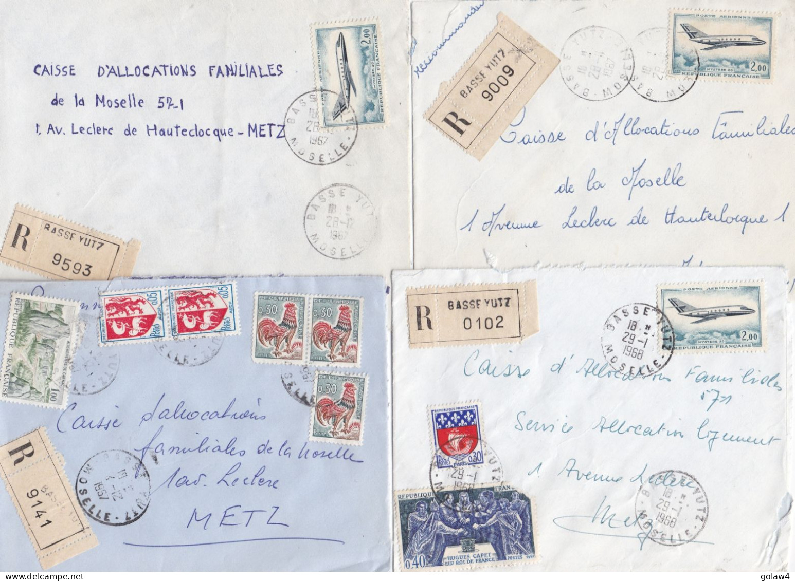 37095# LOT 54 LETTRES FRANCHISE PARTIELLE RECOMMANDE Obl BASSE YUTZ MOSELLE 1967 1968 Pour METZ 57 - Brieven En Documenten