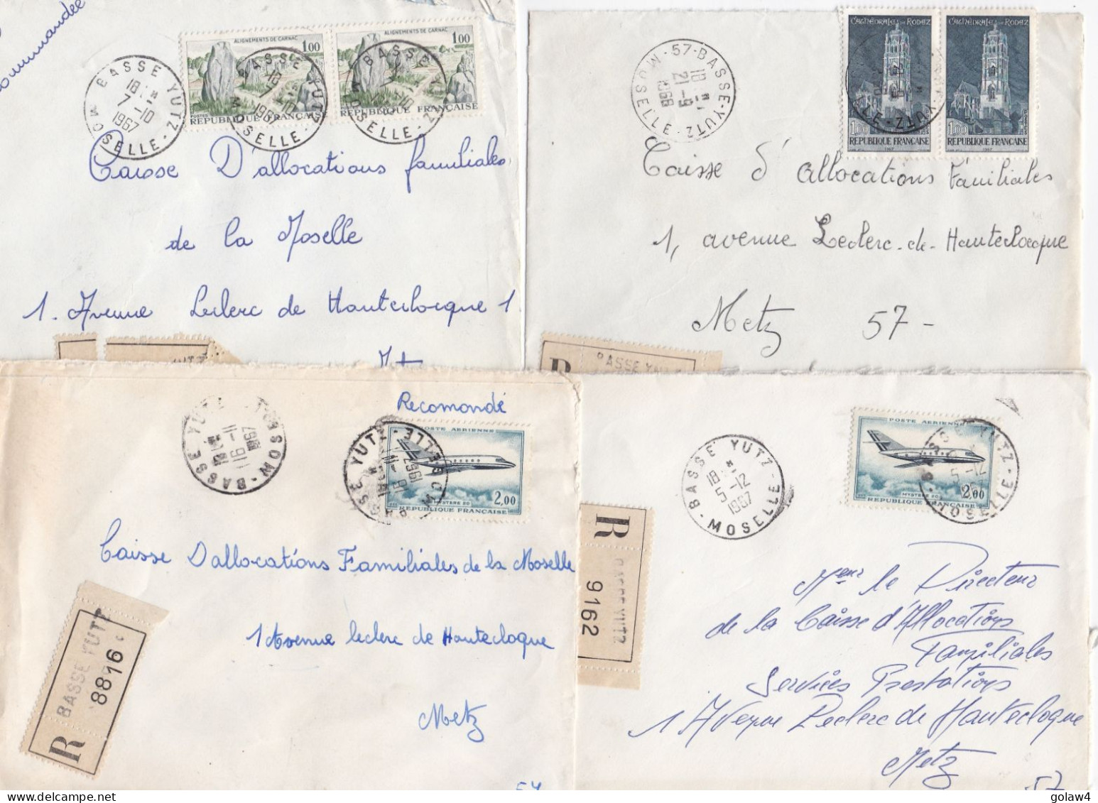 37095# LOT 54 LETTRES FRANCHISE PARTIELLE RECOMMANDE Obl BASSE YUTZ MOSELLE 1967 1968 Pour METZ 57 - Brieven En Documenten