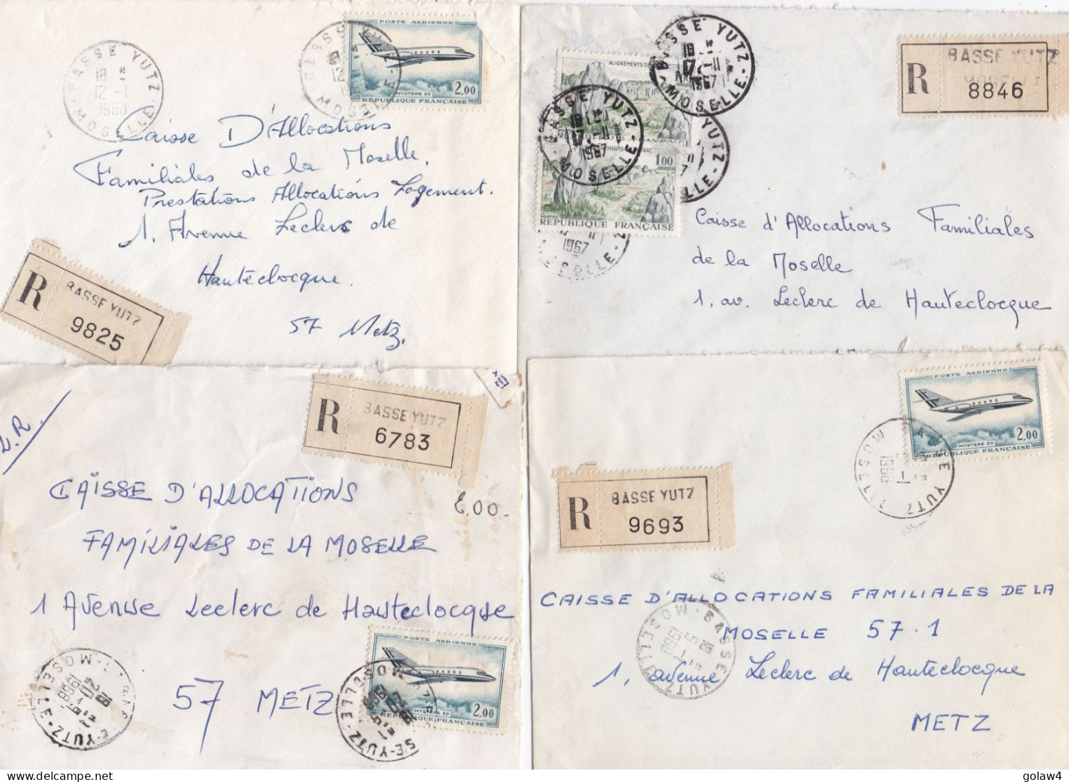 37095# LOT 54 LETTRES FRANCHISE PARTIELLE RECOMMANDE obl BASSE YUTZ MOSELLE 1967 1968 pour METZ 57