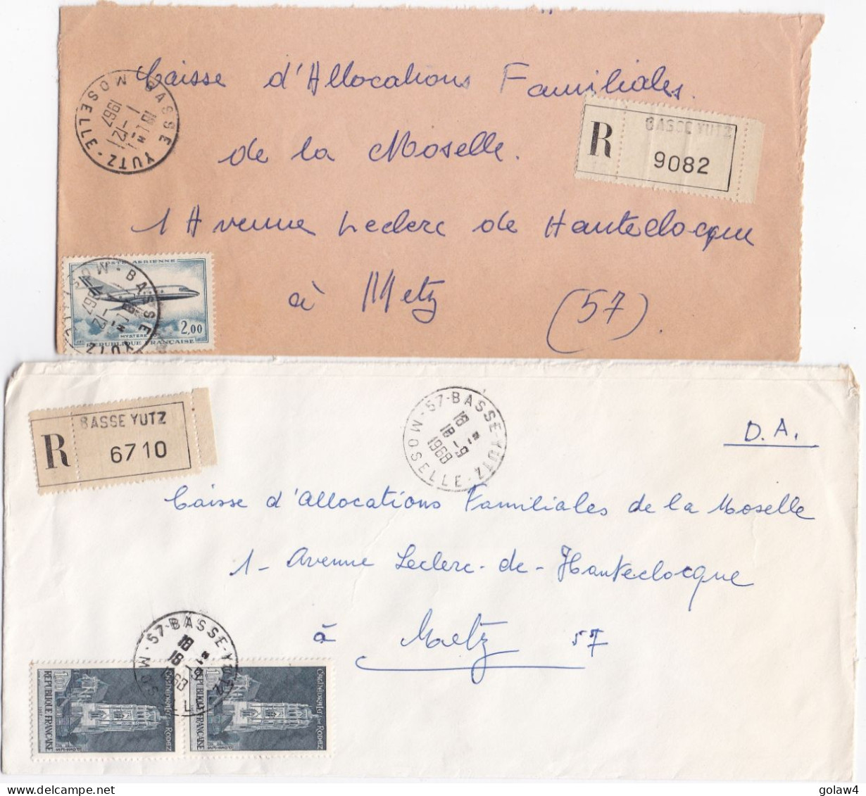 37095# LOT 54 LETTRES FRANCHISE PARTIELLE RECOMMANDE obl BASSE YUTZ MOSELLE 1967 1968 pour METZ 57