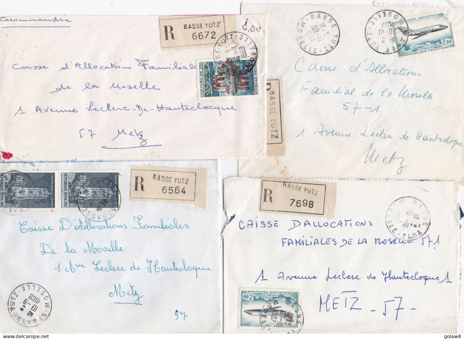 37095# LOT 54 LETTRES FRANCHISE PARTIELLE RECOMMANDE obl BASSE YUTZ MOSELLE 1967 1968 pour METZ 57