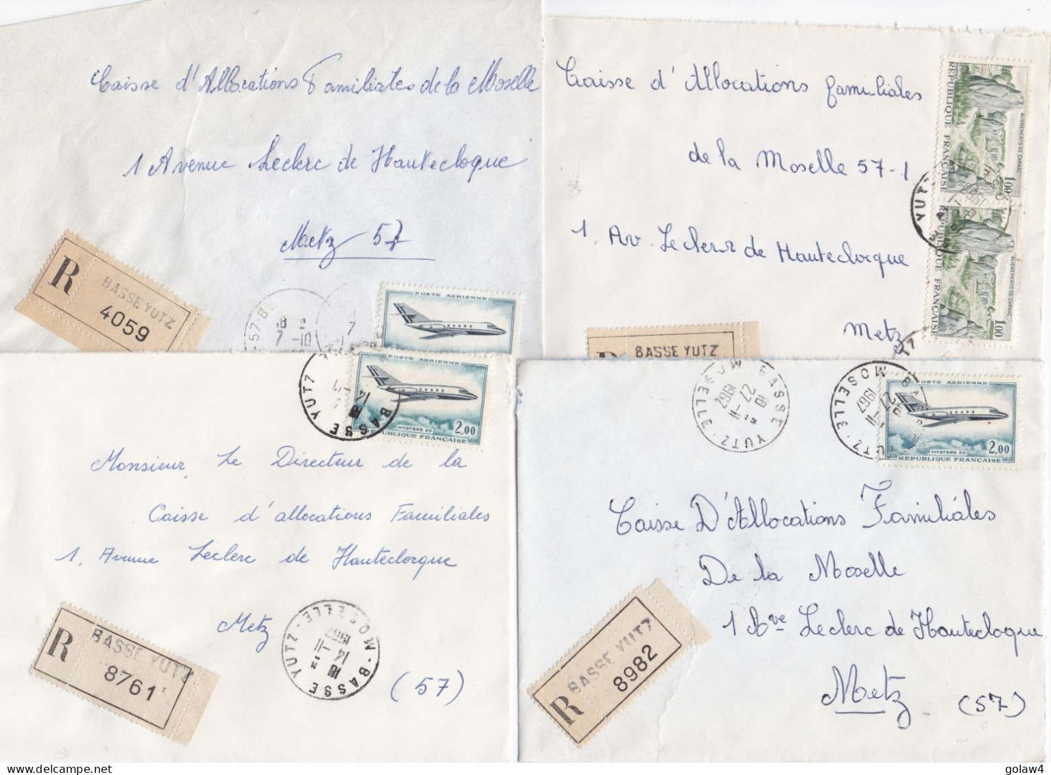 37095# LOT 54 LETTRES FRANCHISE PARTIELLE RECOMMANDE obl BASSE YUTZ MOSELLE 1967 1968 pour METZ 57