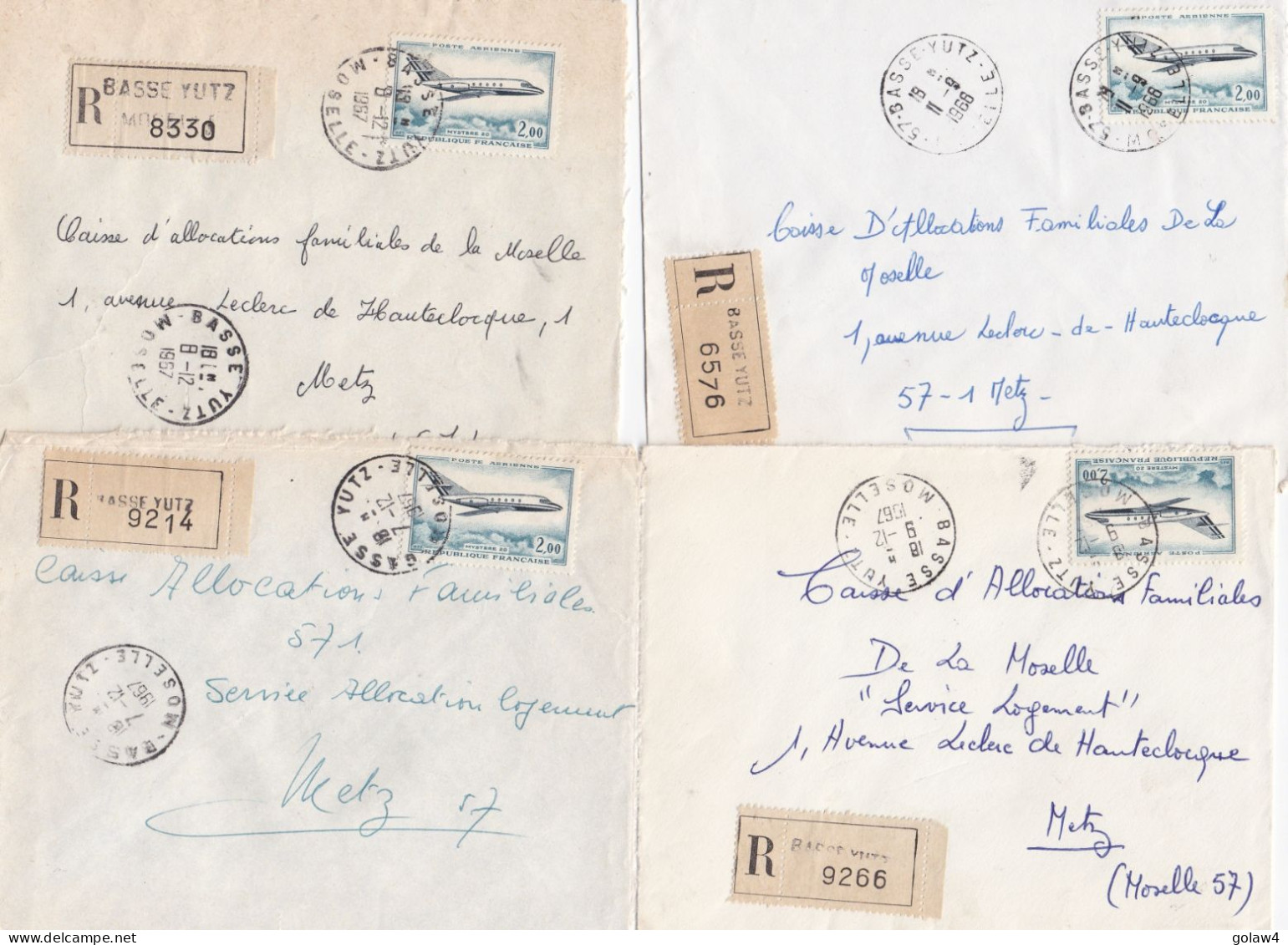 37095# LOT 54 LETTRES FRANCHISE PARTIELLE RECOMMANDE obl BASSE YUTZ MOSELLE 1967 1968 pour METZ 57