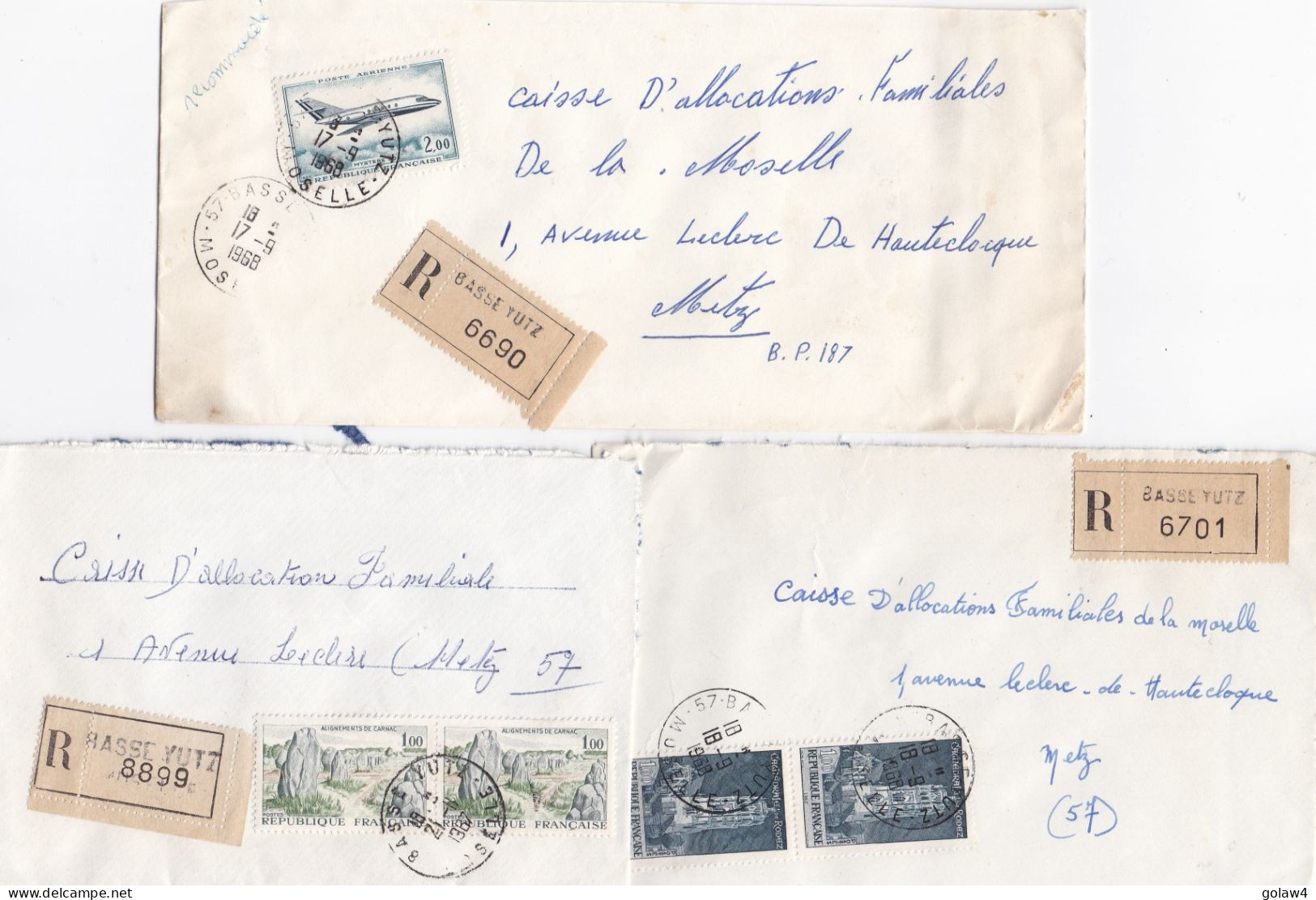 37095# LOT 54 LETTRES FRANCHISE PARTIELLE RECOMMANDE obl BASSE YUTZ MOSELLE 1967 1968 pour METZ 57