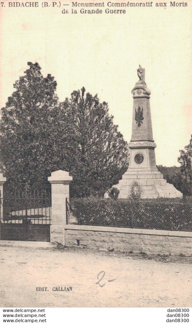 64 BIDACHE MONUMENT COMMEMORATIF AUX MORTS DE LA GRANDE GUERRE - Kriegerdenkmal