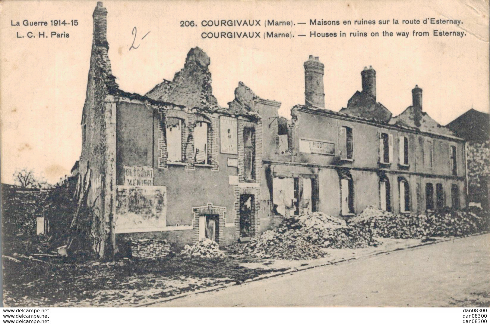 51 COURGIVAUX MAISONS EN RUINES SUR LA ROUTE D'ESTERNAY - War 1914-18
