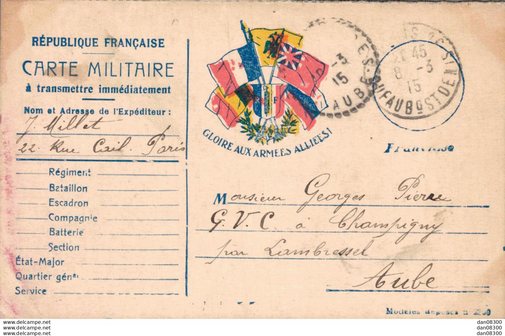 REPUBLIQUE FRANCAISE CARTE MILITAIRE - War 1914-18