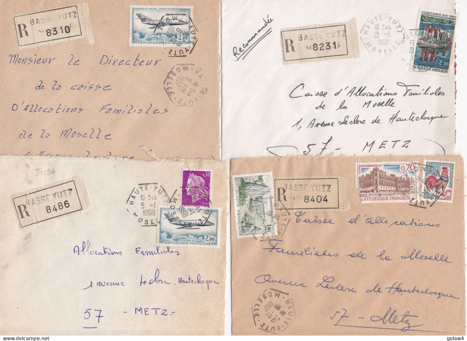 37096# LOT 11 LETTRES FRANCHISE PARTIELLE RECOMMANDE Obl HAUTE YUTZ MOSELLE 1967 1968 Pour METZ 57 - Brieven En Documenten