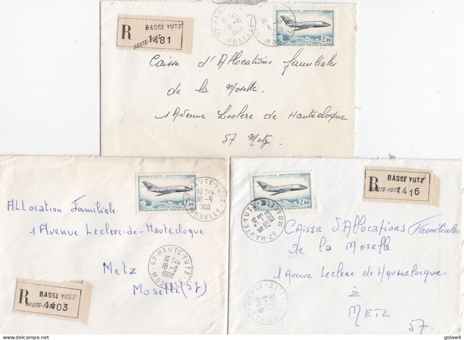 37096# LOT 11 LETTRES FRANCHISE PARTIELLE RECOMMANDE Obl HAUTE YUTZ MOSELLE 1967 1968 Pour METZ 57 - Cartas & Documentos