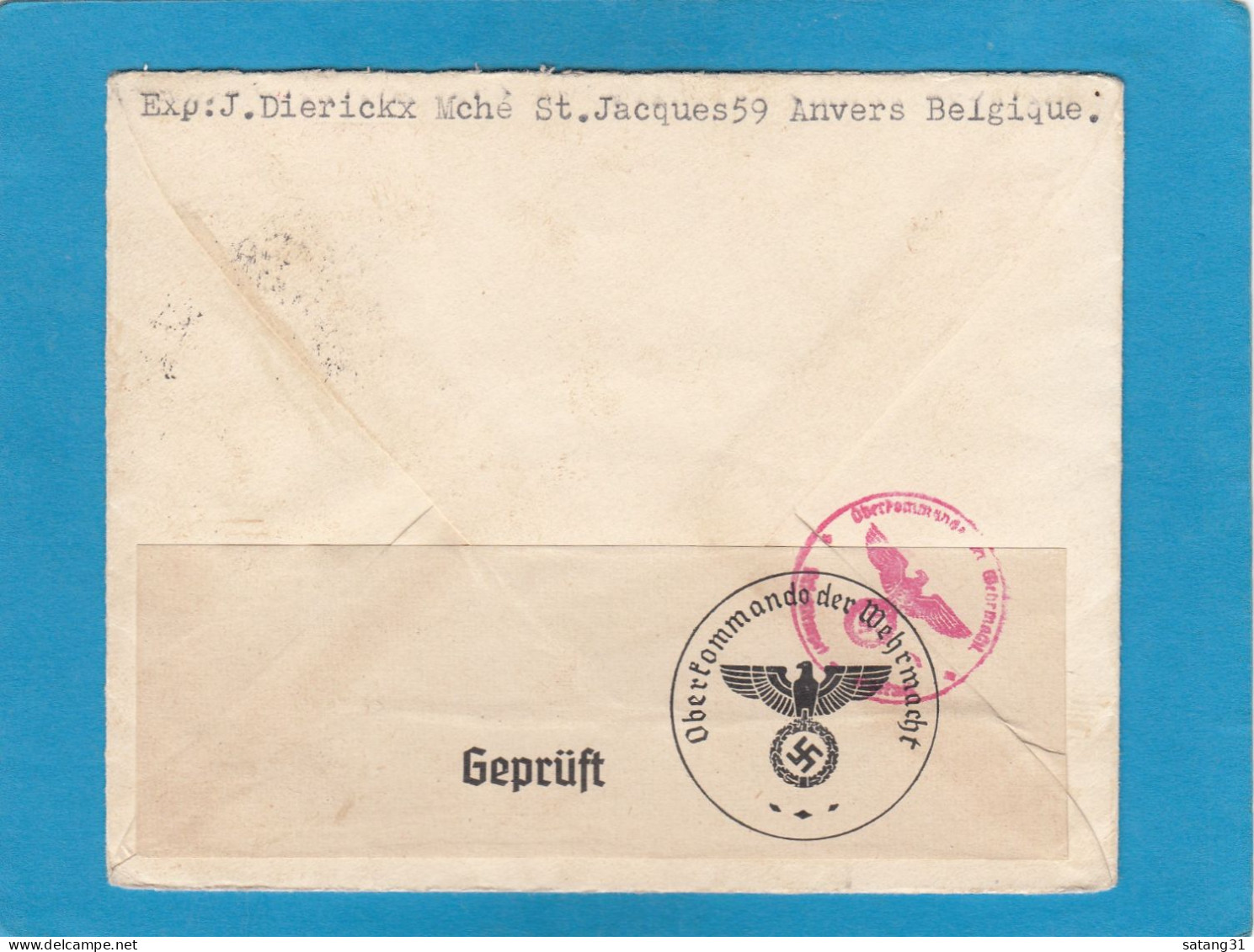 LETTRE D'ANVERS POUR PORT ARTHUR,TEXAS,U.S.A.,OUVERTE PAR LA CENSURE ALLEMANDE,OKW,1941. - Storia Postale