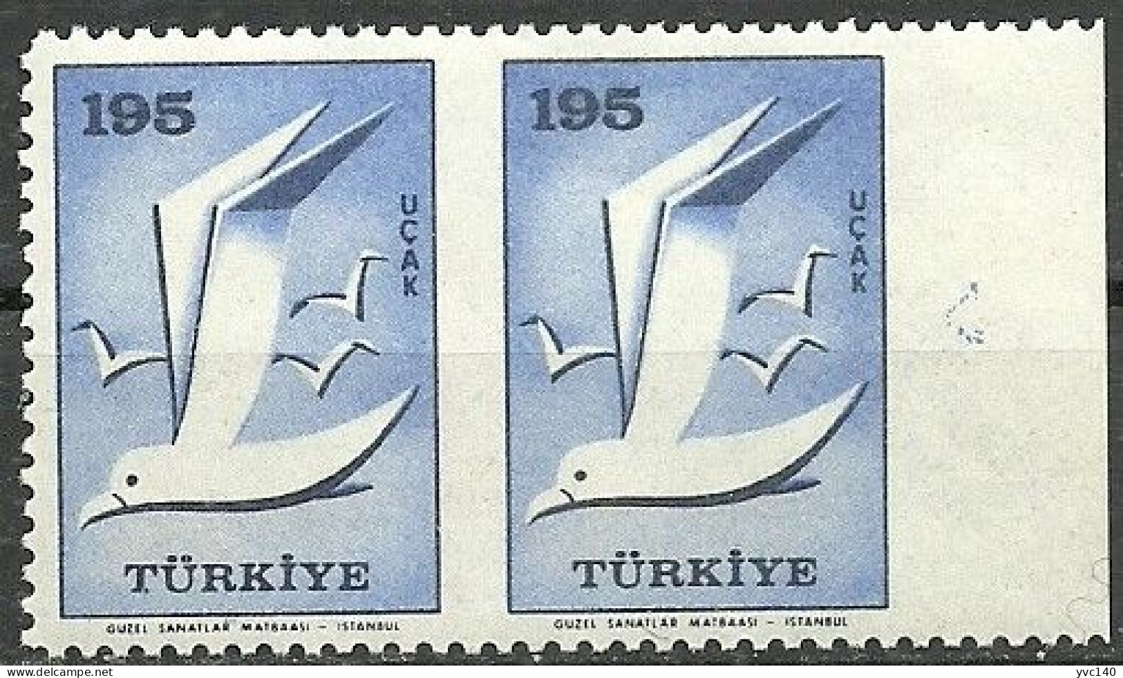 Turkey; 1959 Airmail Stamp 195 K. ERROR "Partially Imperf." - Unused Stamps