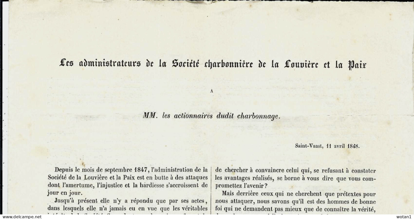 Société Charbonnière De LA LOUVIERE Et La PAIX - Lettre De SAINT-VAAST Du  11 Avril 1848 à HOUDENG GOEGNIES - 1830-1849 (Belgio Indipendente)