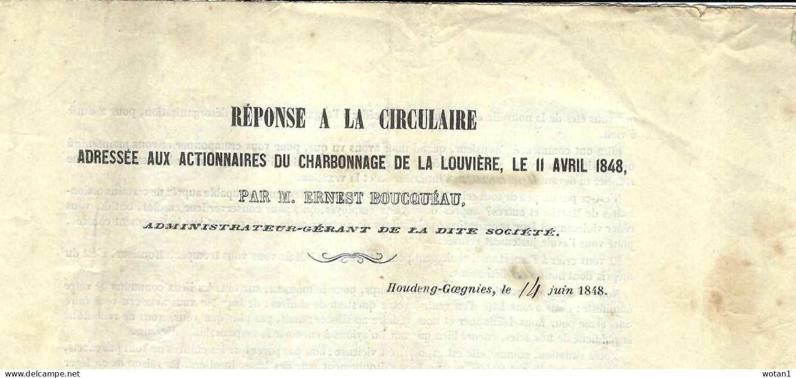 Société Charbonnière De LA LOUVIERE Et La PAIX - Lettre De SAINT-VAAST Du  11 Avril 1848 à HOUDENG GOEGNIES - 1830-1849 (Independent Belgium)