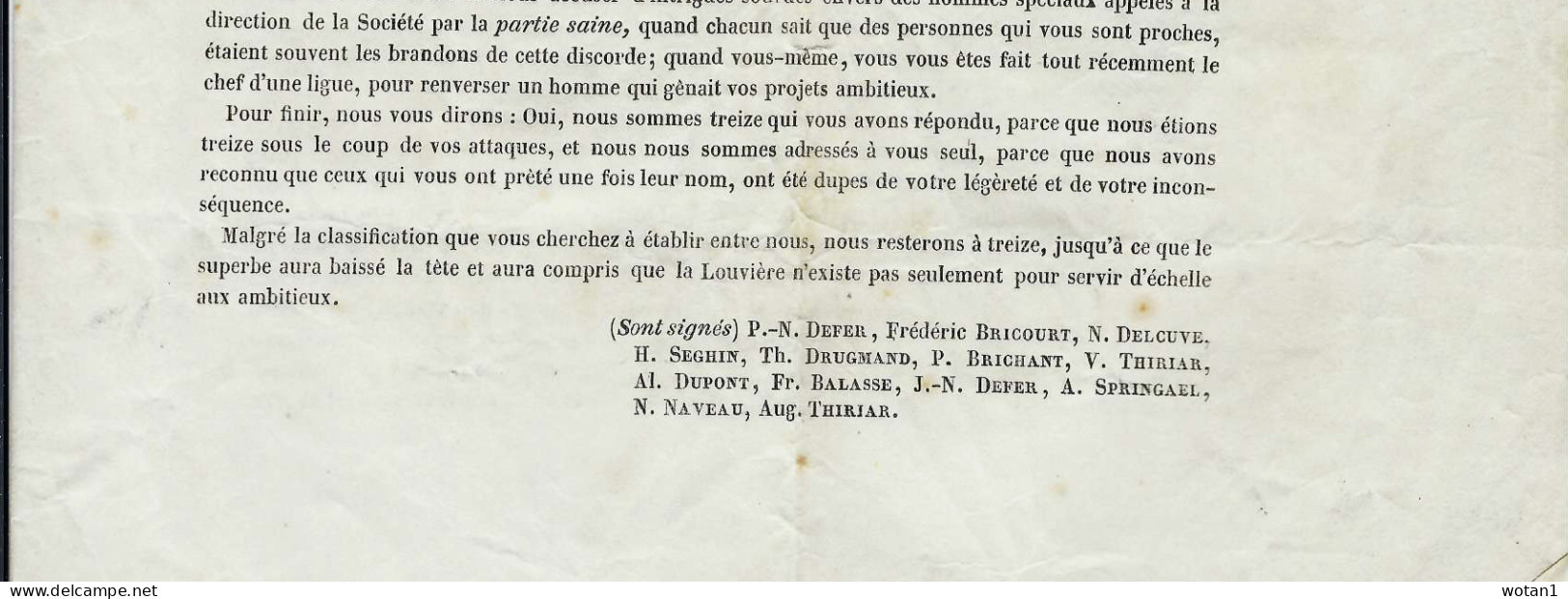 Société Charbonnière de LA LOUVIERE et la PAIX - Lettre de SAINT-VAAST du  11 avril 1848 à HOUDENG GOEGNIES