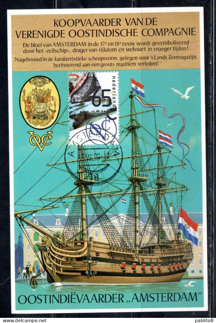 NETHERLANDS PAESI BASSI HOLLAND NEDERLAND OLANDA 1990 DUTCH EAST INDIA CO. SHIP 60c MAXI MAXIMUM CARD - Maximum Cards