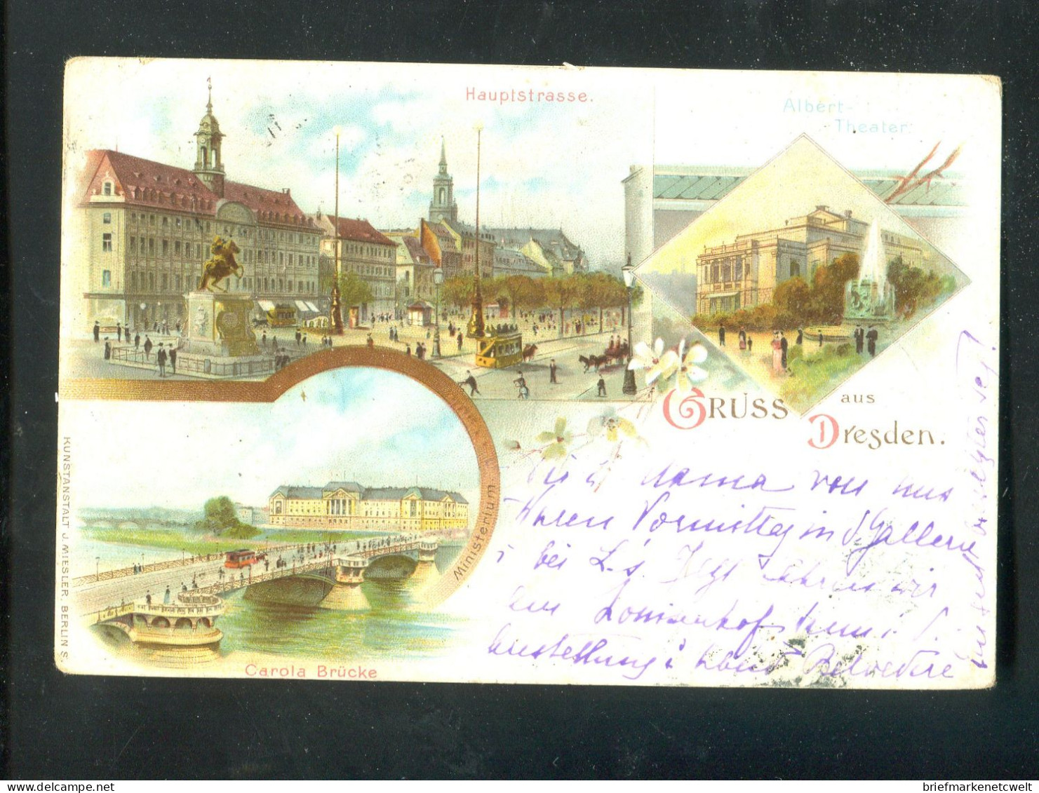 "GRUSS AUS DRESDEN" 1898, Fruehe Color-Ansichtskarte (Litho) "3 Ansichten" (B2002) - Dresden