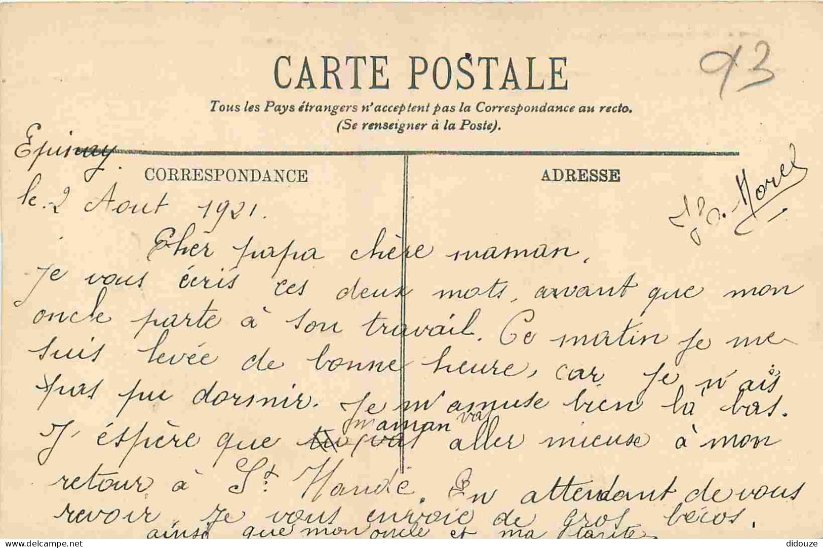 93 - Epinay - Square De L'Eglise - Animée - Colorisée - Correspondance - CPA - Voyagée En 1921 - Voir Scans Recto-Verso - Sonstige & Ohne Zuordnung