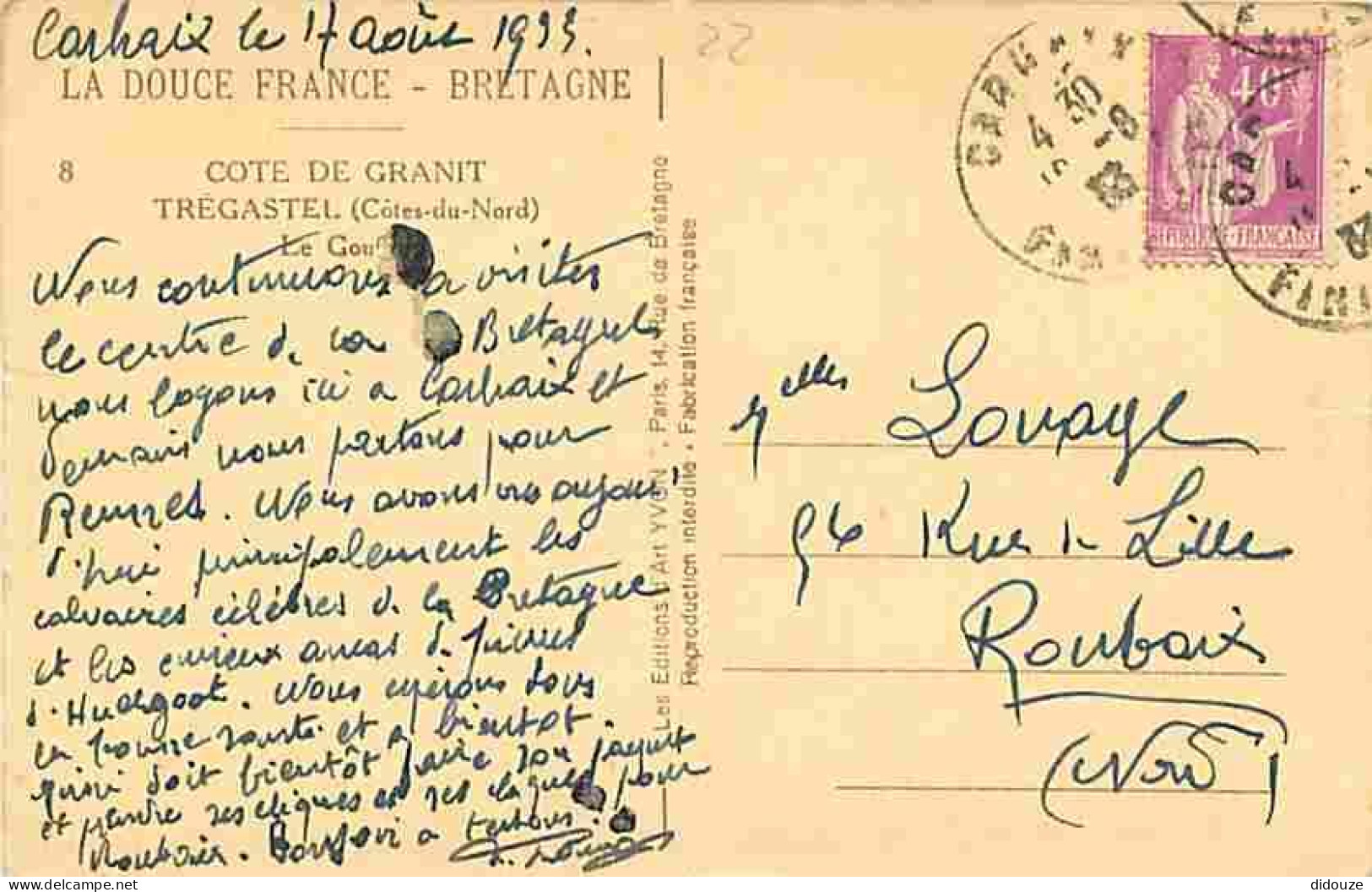 22 - Trégastel - Le Gouffre - Correspondance - Oblitération Ronde De 1933 - CPA - Voir Scans Recto-Verso - Trégastel