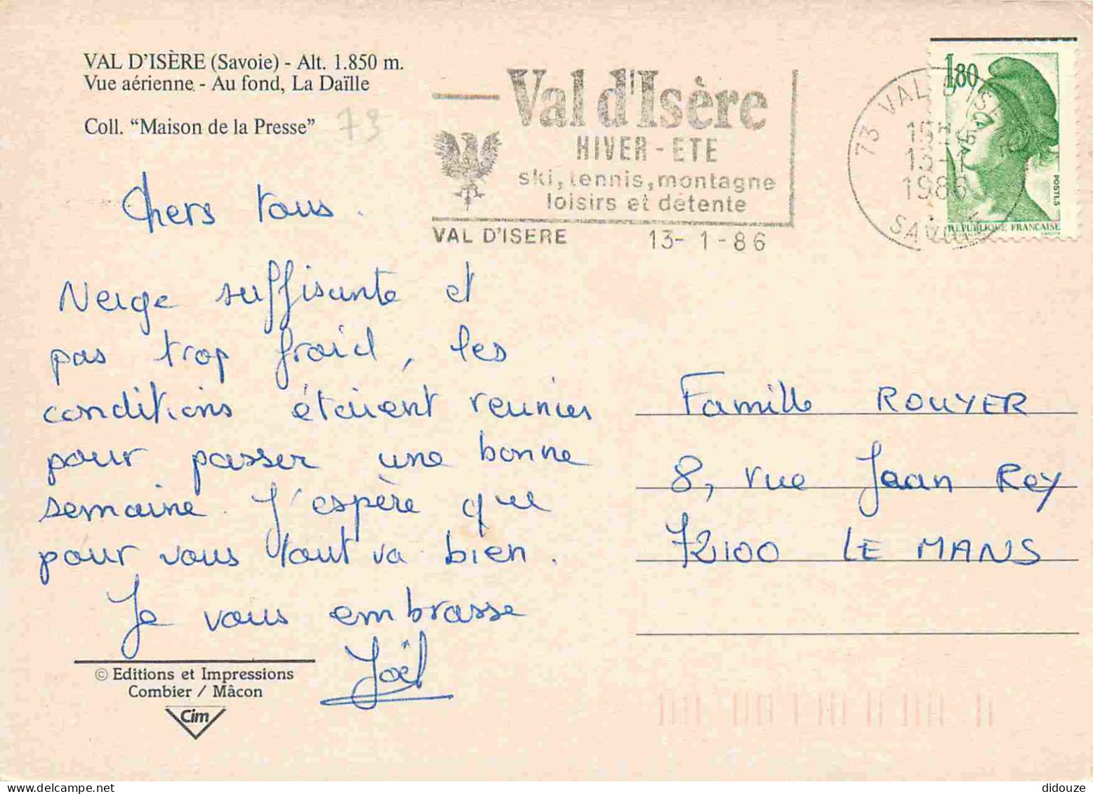 73 - Val D'Isère - Vue Générale Aérienne - Au Fond La Daïlle - CPM - Flamme Postale - Voir Scans Recto-Verso - Val D'Isere