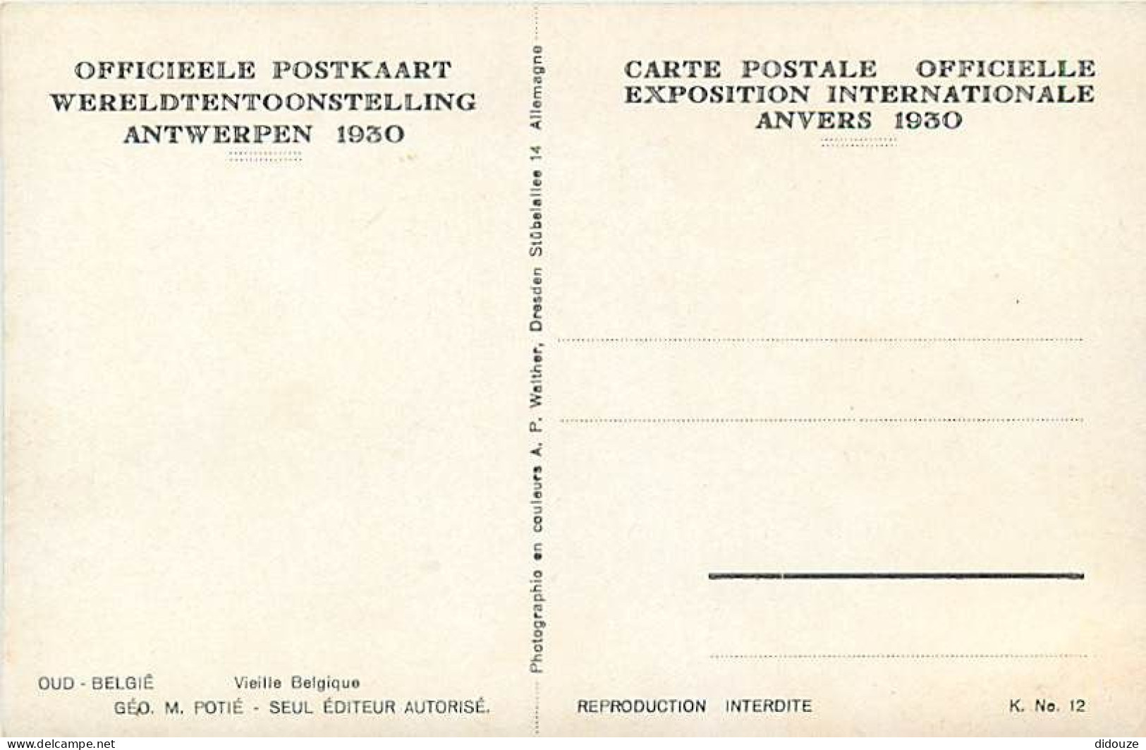 Belgique - Anvers - Antwerpen - Carte Postale Officielle Exposition Internationale De 1930 - Vieille Belgique - Carte Ne - Antwerpen
