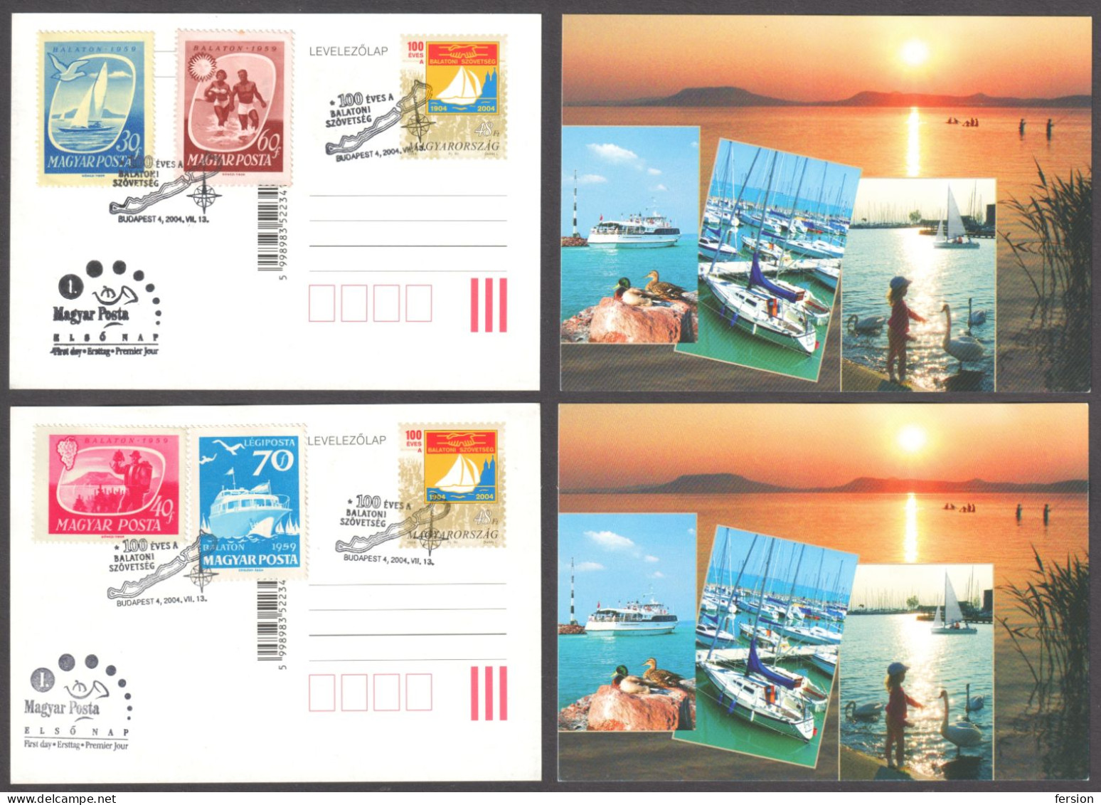 100th Anniv LAKE Balaton Assoc. Sailing Boat Ship STATIONERY POSTCARD 2004 HUNGARY FDC 1959 Grape Beach TOURISM - Postwaardestukken