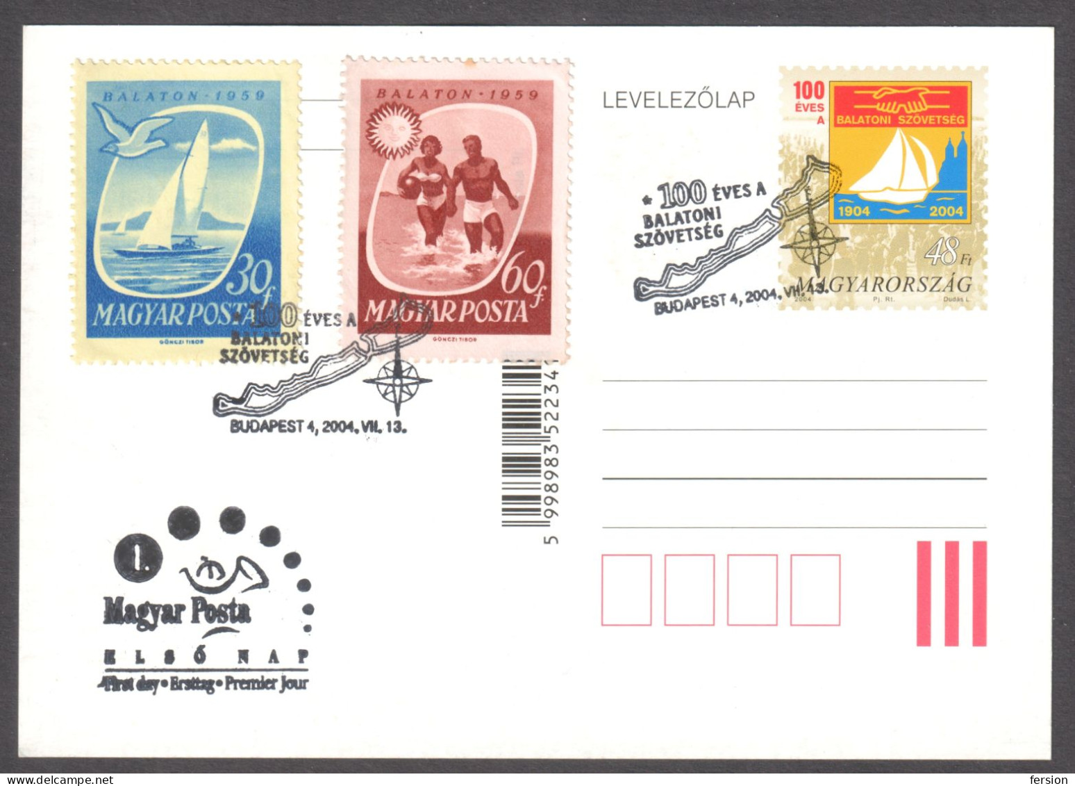 100th Anniv LAKE Balaton Assoc. Sailing Boat Ship STATIONERY POSTCARD 2004 HUNGARY FDC 1959 Grape Beach TOURISM - Entiers Postaux