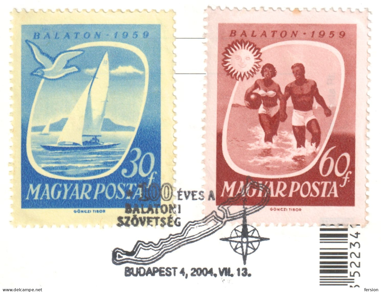 100th Anniv LAKE Balaton Assoc. Sailing Boat Ship STATIONERY POSTCARD 2004 HUNGARY FDC 1959 Grape Beach TOURISM - Ganzsachen