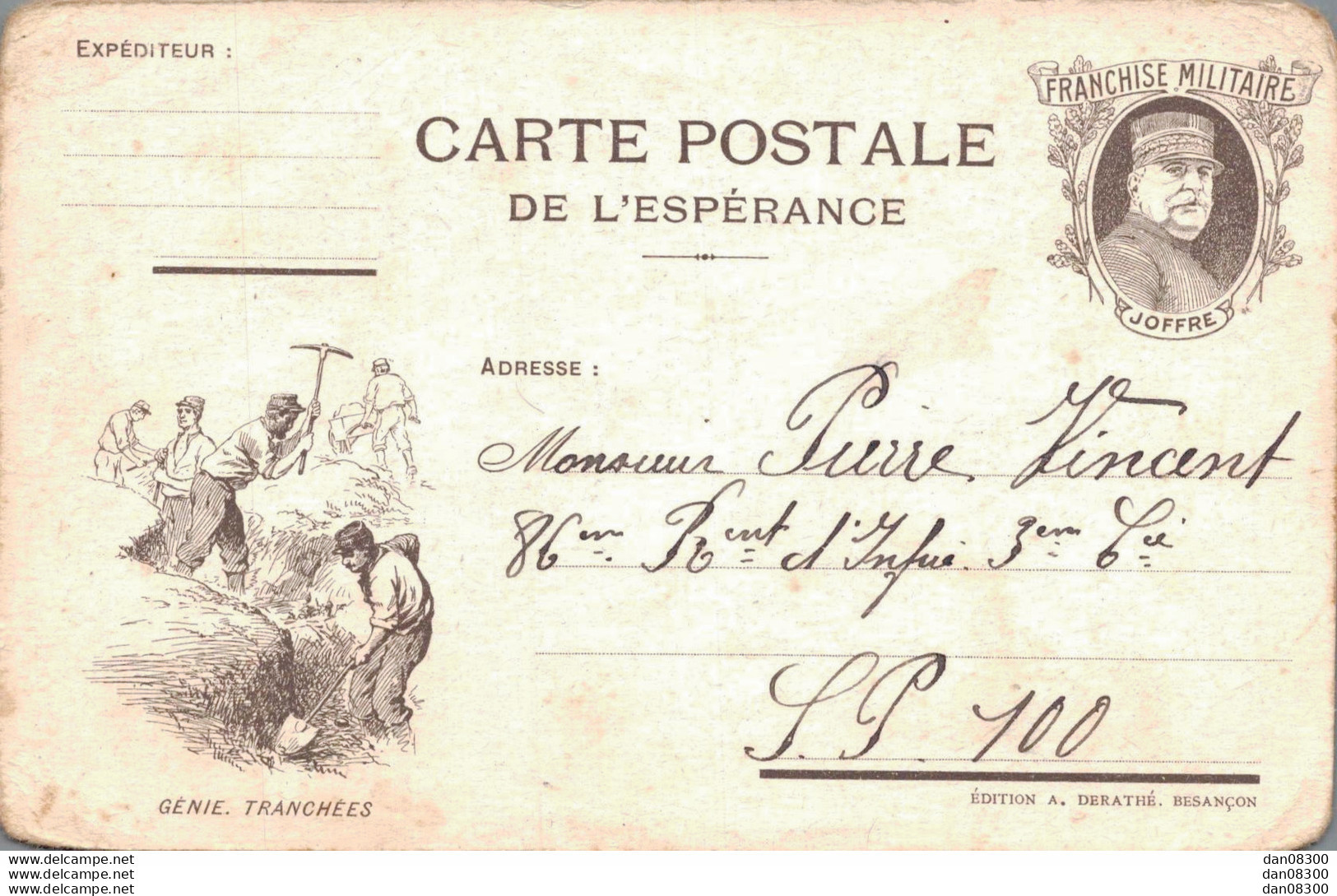 CARTE POSTALE DE L'ESPERANCE JOFFRE ET GENIE TRANCHEES - Autres & Non Classés